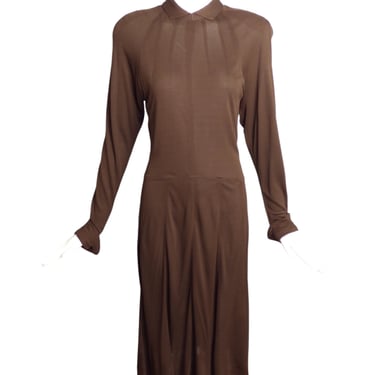 JEAN MUIR- 1980s Brown Rayon Jersey Knit Dress, Size 8