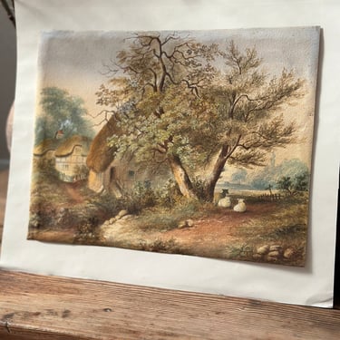 Original antique watercolor painting 19th c. landscape 
