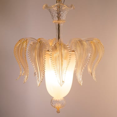 Suspension Deco chandelier Ø60 cm Made in Italy white Murano glass with crystal and gold color leaves, design chandelier  