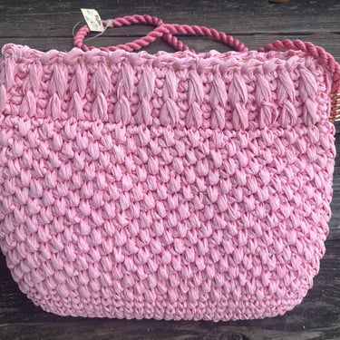 pink raffia handbag vintage woven shoulder bag purse 