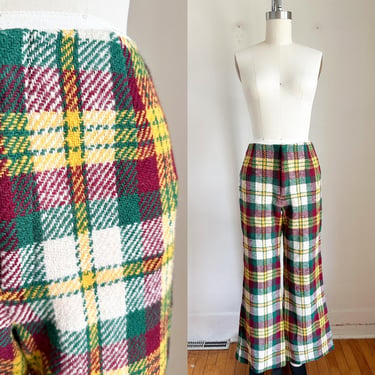 Vintage 1970s Tweed Plaid Pants / 26" waist 