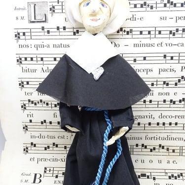 Vintage Nun Doll, Cloth Habit, Heart, Hand Made from Pennslvania Carmelite Monastery, Primitive Religious Antique Nuns Work 