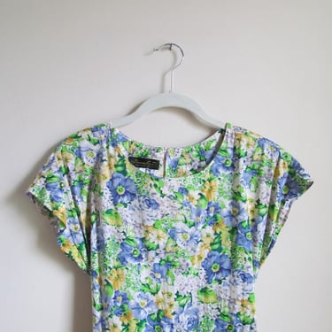 80s Floral Cotton Midi Dress S M 36 Bust 31 Waist 