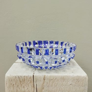 Massive Glass Ashtray | Mid-century Modern | Cobalt Blue Details | 1980s | 