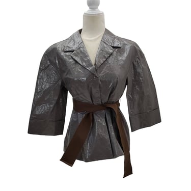 Hoss Intropia Rain Coat Jacket Slicker 3/4 Sleeve Gray Steam Punk Industrial 8 
