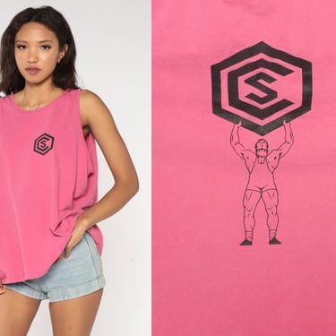 Weightlifter Shirt 90s CS Weightlifting Tank Top Pink Athletic Shirt Sleeveless Vintage 1990s Powerlifting Retro Graphic Extra Large xl 