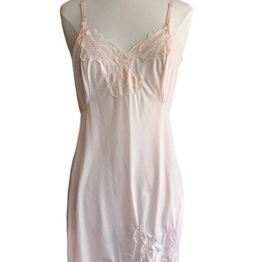 Vintage 60s Slip Dress Pale Pink Nylon Lace Midi Length / M 