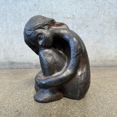 Vintage Female Form Small Sculpture "Women In Solace" Ebonized Form