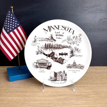 Vintage 1960s Minnesota souvenir plate – Coyne’s of England brown transferware 
