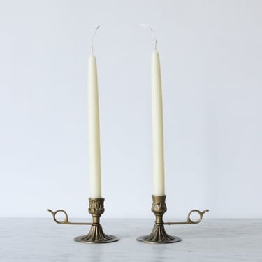 Pair of Vintage Brass Chamber Candlestick & Beeswax Tapers