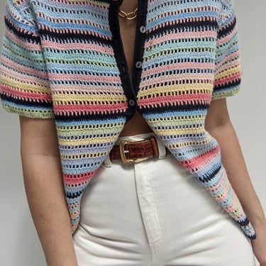 Vintage Colorful Striped Crochet Cardigan