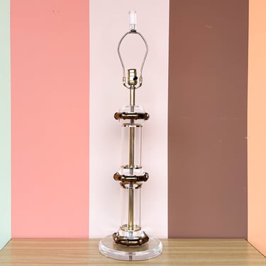 Large Lucite and Brass Faux Bamboo Lamp