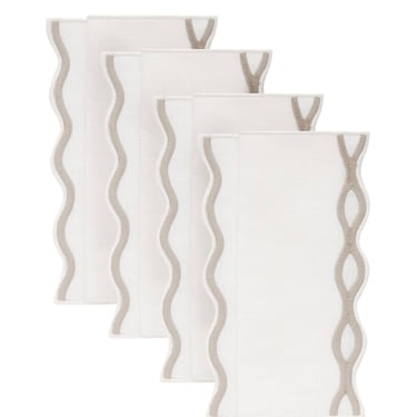 White Linen Cocktail Napkins with Trim in Taupe, Set of 4