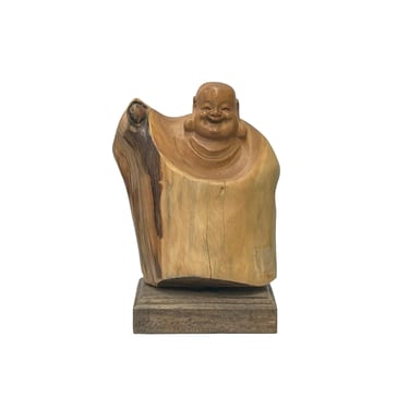 7.75" Chinese Cypress Wood Carved Irregular Shape Happy Buddha Statue ws4223E 