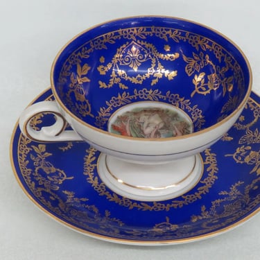 Bremer and Schmidt Blue and Gold Cameo Germany Demitasse Cup and Saucer 1920B
