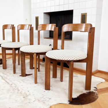 Set of 4 Brutalist 1970s Solid Oak Dining Chairs, Postmodern Switzerland 
