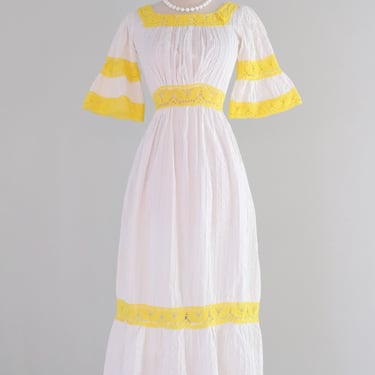 Vintage 1950's Sunny Yellow & Ivory Pintuck Mexican Wedding Dress / S