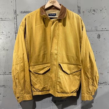 Vintage Nautica Chore Jacket Coat Barn Leather Collar Faded worn in style Medium 