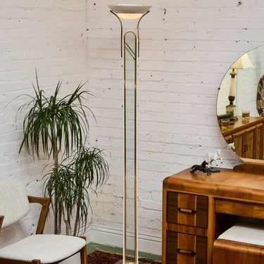 Post Modern Vintage Acrylic and Brass Torchiere Floor Lamp