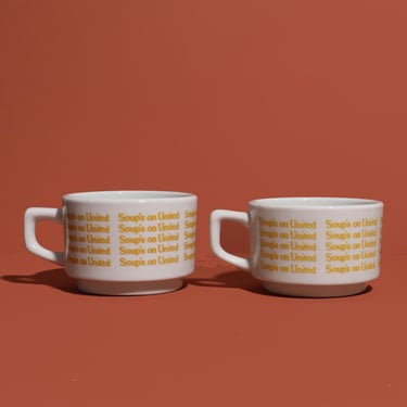 Vintage 1970s United Airlines Soup Cup, Ceramic Mug Bowl, Airline Dinnerware 