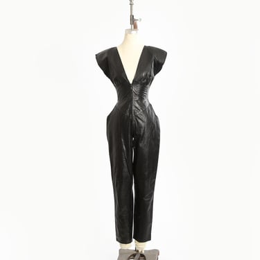 RARE Vintage Karen Okada Climax black leather jumpsuit 