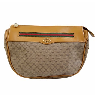 Gucci 1980s Vintage GG Monogram Tan Leather Crossbody Bag 