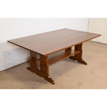 L. & J. G. Stickley Antique Mission Oak Arts & Crafts Trestle Dining Table or Library Table, Newly Refinished