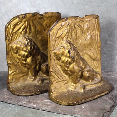 Set of 2 Cast Metal Lion Bookends | Antique Lion Bookends | Bixley Shop 