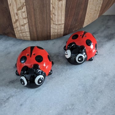 Cute Ceramic Lady Bug Salt and Pepper Shakers 