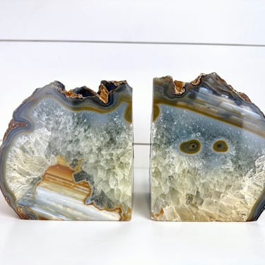 Thick Agate Geode Corner Slab Crystal Bookends Pair Brazil 10 lb Brazilian 002 