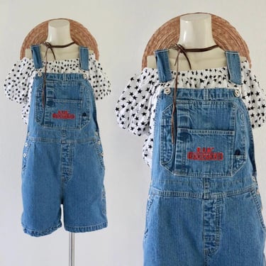 denim overall shorts - m - vintage 90s 1990s blue jean size medium shortalls overalls womens 