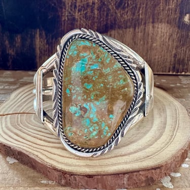 TURQUOISE BOULDER M. ThomasJ r. Navajo Cuff | Sterling Silver Bracelet | Navajo, Native American Statement Southwestern Jewelry | 130g 