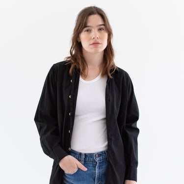 Vintage Black Long Sleeve Shirt | Simple Blouse | 100% Cotton Work Shirt | M | BLS005 