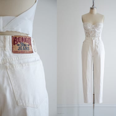high waisted jeans | 80s 90s vintage Bongo white tapered leg mom jeans 