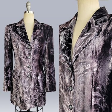 1980s Escada Jacket /1980s Purple Velvet Jacket by Escada / Print Velvet Jacket / Size Medium 