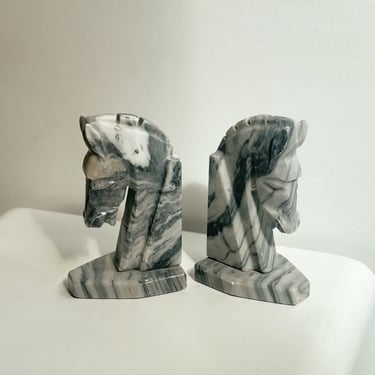 Grayscale Marble Stallion Bookends