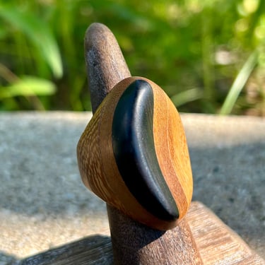 Vintage Teak Wood Ring Hand Carved Hand Made Wooden Jewelry 