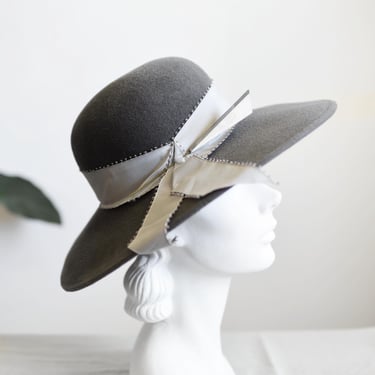 1980s Grey Velour Wide Brim Hat 