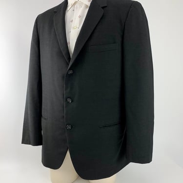 1950'S- Early 60'S Sportcoat - 3 Button Closure - Dark Gray to Black Wool Plaid - Men's Size Medium to Large 