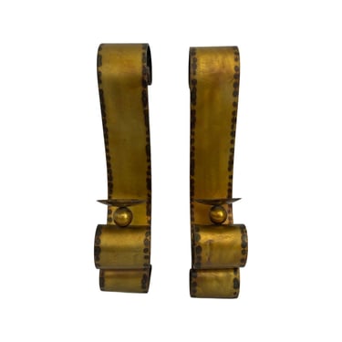 Mid century modern torch cut brass candle holder sconces pair wall decor 
