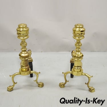 The Harvin Co Brass Federal Style Branch Leg Ball and Claw Andirons - a Pair