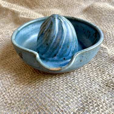 Vintage Studio Pottery Citrus Juicer or Reamer, Bar Cart, Smaller Size, Cocktail Mixologist Gift, Faded Denim Blue, Handmade, Home Bar Tools 