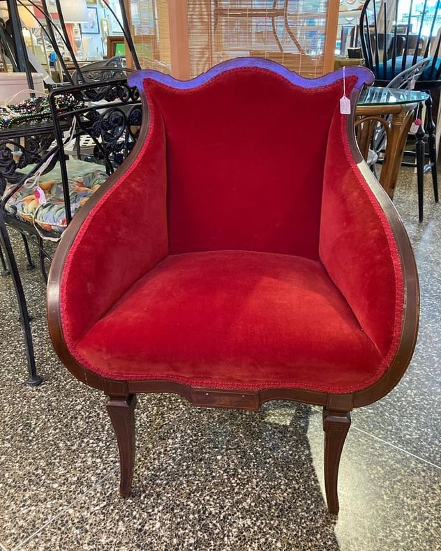 Red velvet chair  27.5” x 24” x 35” seat height 17” Call 202-232-8171 to purchase