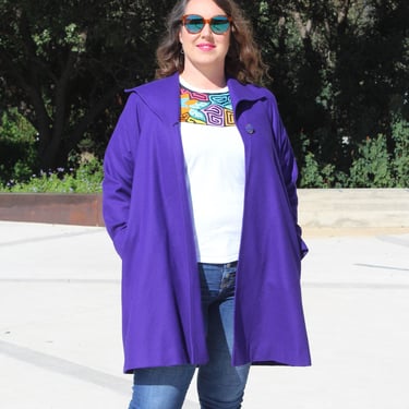 Wool Swing Coat, Vintage 80s Kristen Black, Purple Coat, One Size Women 