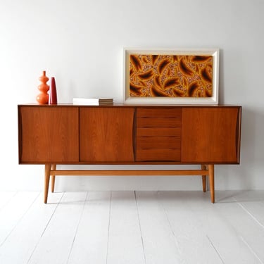 Scandinavian Teak Sideboard, 1960s Vintage Credenza with Sliding Doors and Recessed Handles 