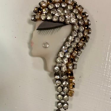 Vintage Art Deco Flapper Girl Brooch Pin 