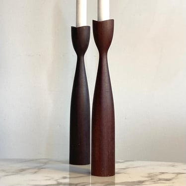 Wood Danish modern style tulip candle holders 