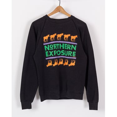90s Northern Exposure TV Show Sweatshirt - Men's Small, Women's Medium | Vintage 1991 Black Moose Graphic Promo Crewneck Pullover 