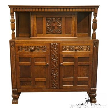 VINTAGE ANTIQUE Oak English Revival Gothic Jacobean 48" Huntboard / Cupboard 