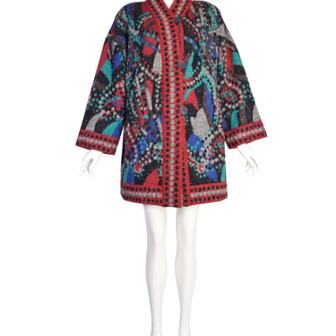 Missoni Vintage 1980s Multicolor Abstract Pattern Intarsia Oversized Knit Sweater Coat